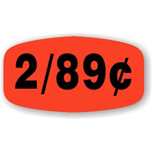 Label - 2/89¢ Black On Red Short Oval 1000/Roll