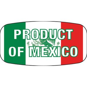 Label - Product Of Mexico Red/Green On White Short Oval 1000/Roll