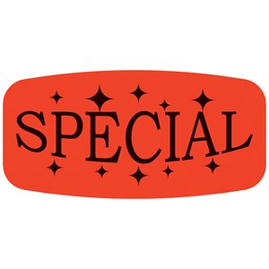 Label - Special (with Stars) Black On Red Short Oval 1000/Roll