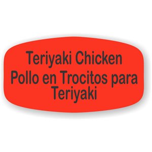 Label - Teriyaki ChickenPollo.... Black On Red Short Oval 1000/Roll