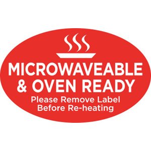 Label - Microwaveable & Oven Ready Red 1.25x2.0 In. Oval 500/Roll