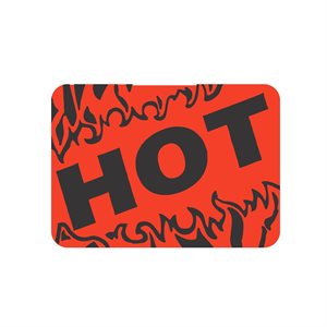 Label - Hot (w/Flames) Black On Red 1.75x1.25 In. 1M/Roll