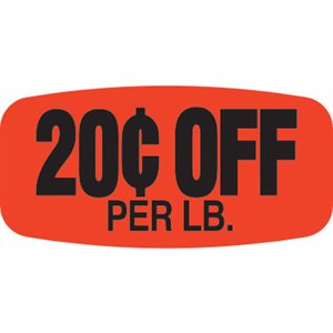 Label - 20¢ Off Per Lb Black On Red Short Oval 1000/Roll