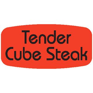 Label - Tender Cube Steak Black On Red Short Oval 1000/Roll