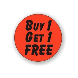 Label - Buy 1 Get 1 Free Black On Red 1.25 In. Circle 1M/Roll