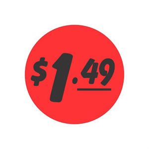 Label - $1.49 Black On Red 1.25 In. Circle 1M/Roll