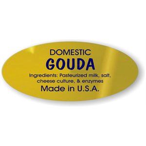 Label - Gouda (Domestic) Blue On Gold 0.875x1.9 In. Oval 500/Roll