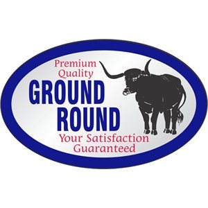 Label - Ground Round(Premium) Blue/Black/Red On Silver 1.25x2 In. Oval 500/rl