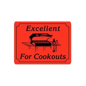 Label - Excellent For Cookouts(w/grill) Black On Red 1.5x2 In. 500/rl