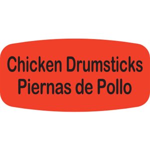 Label - Chicken Drumsticks/Piernas De Pollo Black On Red Short Oval 1000/Roll