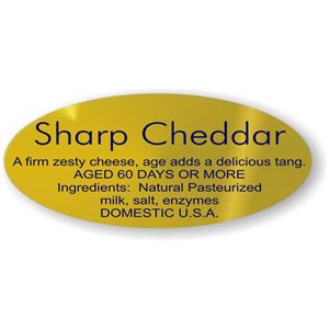 Label - Sharp Cheddar W/ing Blue On Gold 0.875x1.9 In. Oval 500/Roll