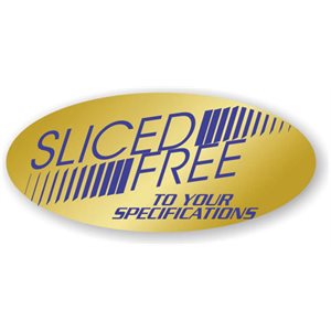 Label - Sliced Freeto Your Specifications Blue On Gold 0.875x1.9 In. Oval 500/Roll