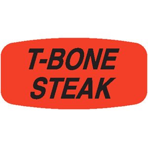 Label - T-Bone Steak Black On Red Short Oval 1000/Roll