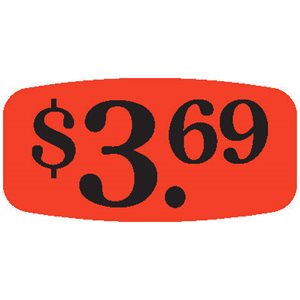 Label - $3.69 Black On Red Short Oval 1000/Roll