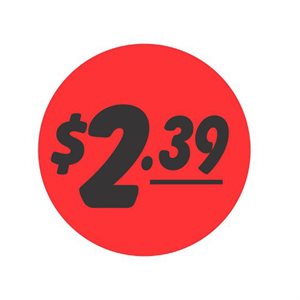 Label - $2.39 Black On Red 1.25 In. Circle 1M/Roll