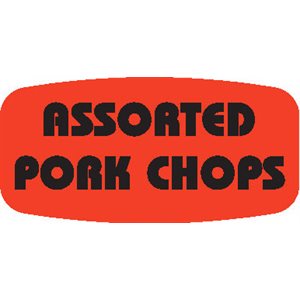 Label - Assorted Pork Chops Black On Red Short Oval 1000/Roll