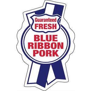 Label - Blue Ribbon Pork Blue/Red 1.5x2.3 In. Ribbon 1M/Roll