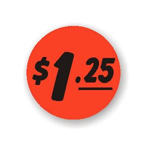 Label - $1.25 Black On Red 1.25 In. Circle 1M/Roll