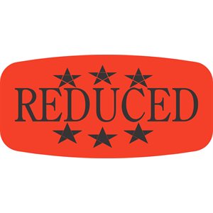 Label - Reduced (w/stars) Black On Red Short Oval 1000/Roll