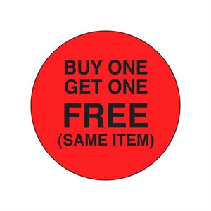 Label - Buy 1 Get 1 Free (Same Item) Black On Red 1.5 In. Circle 1M/Roll