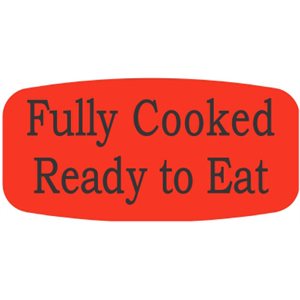 Label - Fully CookedReady To Eat Black On Red Short Oval 1000/Roll