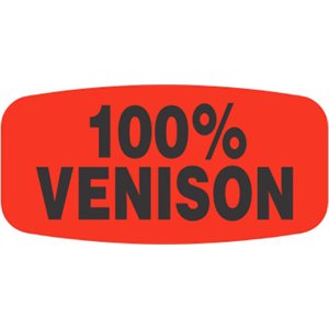 Label - 100% Venison Black On Red Short Oval 1000/Roll