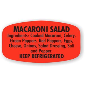 Label - Macaroni Salad (w/ing) Black On Red Short Oval 1000/Roll