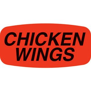 Label - Chicken Wings Black On Red Short Oval 1000/Roll