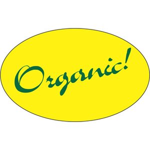Label - Organic! Green/Yellow 1.25x2 In. Oval 500/rl