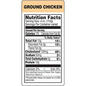 Label - Ground Chicken (nut Fact) Peach/Black/UV 1.5x3.0 In. 1M/Roll