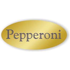 Label - Pepperoni Blue On Gold 0.875x1.9 In. Oval 500/Roll