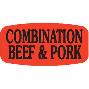 Label - Combination Beef & Pork Black On Red Short Oval 1000/Roll