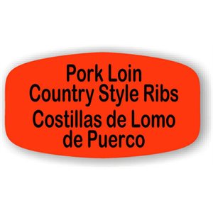 Label - Pork Loin Country Style Ribs/Costillas De Lomo De Puerco Black On Red Short Oval 1000/Roll