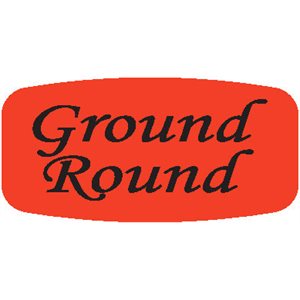 Label - Ground Round Black On Red Short Oval 1000/Roll