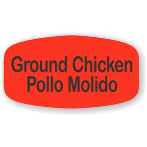 Label - Ground ChickenPollo Molido Black On Red Short Oval 1000/Roll