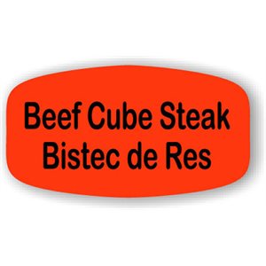 Label - Beef Cube Steak/Bistec De Res Black On Red Short Oval 1000/Roll