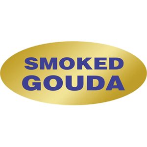 Label - Smoked Gouda Blue On Gold 0.875x1.9 In. Oval 500/Roll