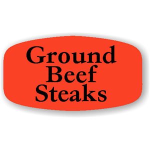 Label - Ground Beef Steaks Black On Red Short Oval 1000/Roll