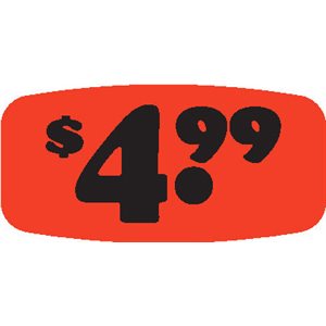 Label - $4.99 Black On Red Short Oval 1000/Roll