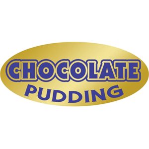 Label - Chocolate Pudding Blue On Gold 0.875x1.9 In. Oval 500/Roll
