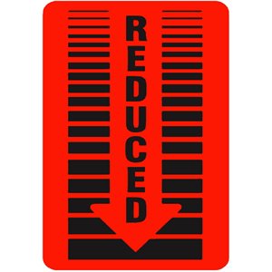 Label - Reduced (w/arrow) Black On Red 1.5x2.0 In. 1M/Roll