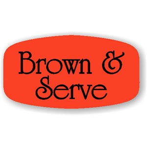 Label - Brown & Serve Black On Red Short Oval 1000/Roll