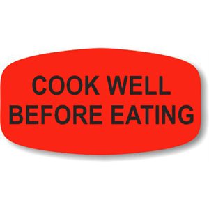 Label - Cook Well Before Eating Black On Red Short Oval 1000/Roll