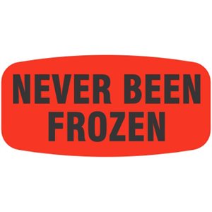 Label - Never Been Frozen Black On Red Short Oval 1000/Roll