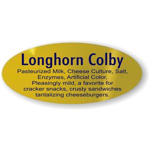 Label - Longhorn Colby W/ing Blue On Gold 0.875x1.9 In. Oval 500/Roll