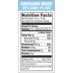 Label - Ground Beef-93% Lean/7% Fat(nut Fact) Blue/Black/UV 1.5x3.0 In. 1M/Roll