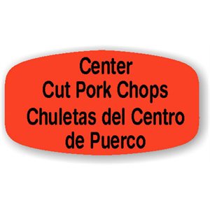 Label - Center Cut Pork Chops/Chuletas Del Centro De Puerco Black On Red Short Oval 1000/Roll