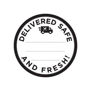 Label - Delivered Safe And Fresh! Black On Red 3 In. Circle 250/Roll