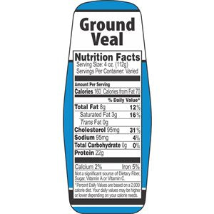 Label - Ground Veal W/nut Fact Blue/Black 1.5x3.62 In. 500/RL