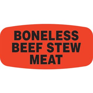 Label - Boneless Beef Stew Meat Black On Red Short Oval 1000/Roll